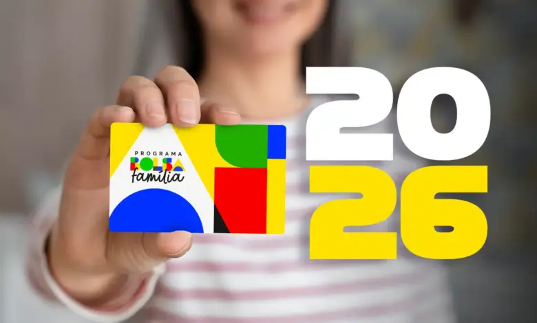 Cartão do Bolsa Família em destaque com indicação do ano de 2026 e referência ao pagamento para NIS finais 6, 7, 8, 9 e 0.